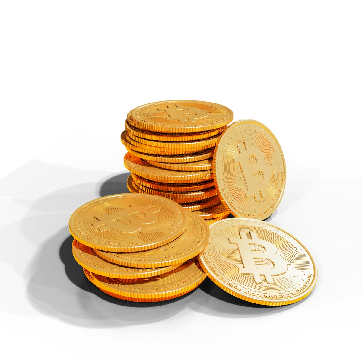 a pile of golden bitcoins sitting on top of each other, cryptocurrency